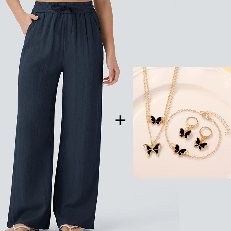 Lightweight Linen Pants Solid Color Drawstring Casual Pants - Breathable & Skin-Friendly