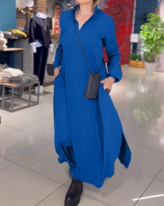 🔥2024 Hot Sale 33% OFF🔥Side Slit Lapel Loose Long Dress