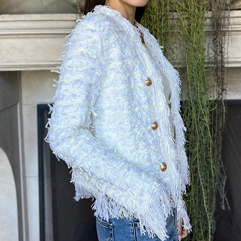 Women’s Fashion Button Tassel Short Coat 💼 – Tassel & Button Elegance, Suitable for Office & Casual Events 👠