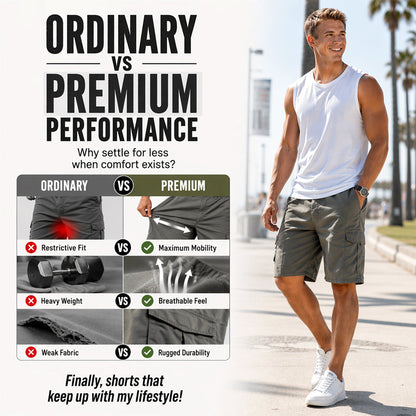 Men's Cargo Shorts – Elastic Waist, Multi-Pocket, Durable 🍁