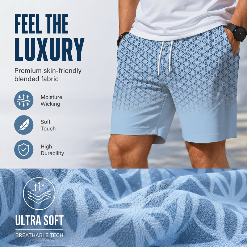 👕 Men's Geometric Print Collared Top & Shorts Set – Modern Pattern & Breathable Coordinated Look 🔷