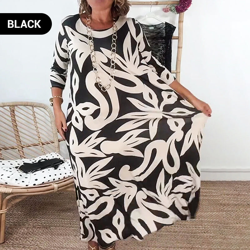 Elegant Printed Dress for Women – Stylish & Comfortable Fit👗Women’s Elegant Loose Round-Neck Printed Dress