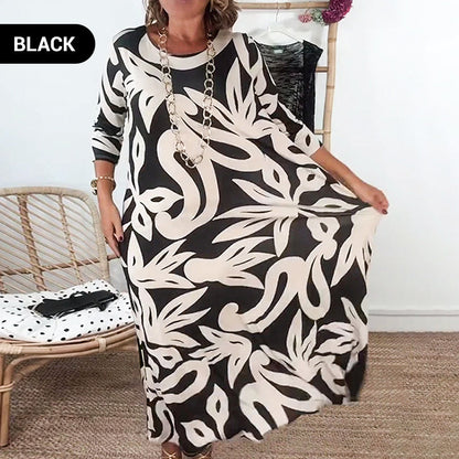 Elegant Printed Dress for Women – Stylish & Comfortable Fit👗Women’s Elegant Loose Round-Neck Printed Dress