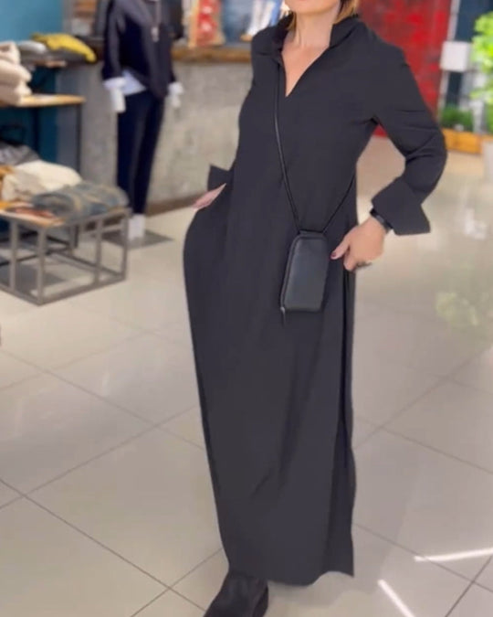 🔥2024 Hot Sale 33% OFF🔥Side Slit Lapel Loose Long Dress