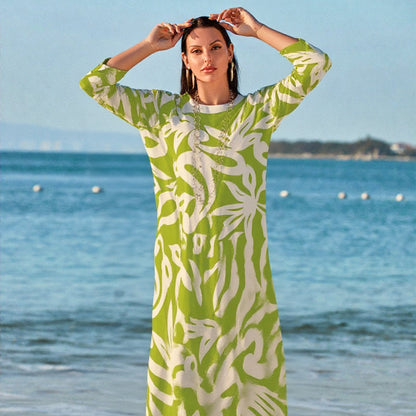 Elegant Printed Dress for Women – Stylish & Comfortable Fit👗Women’s Elegant Loose Round-Neck Printed Dress