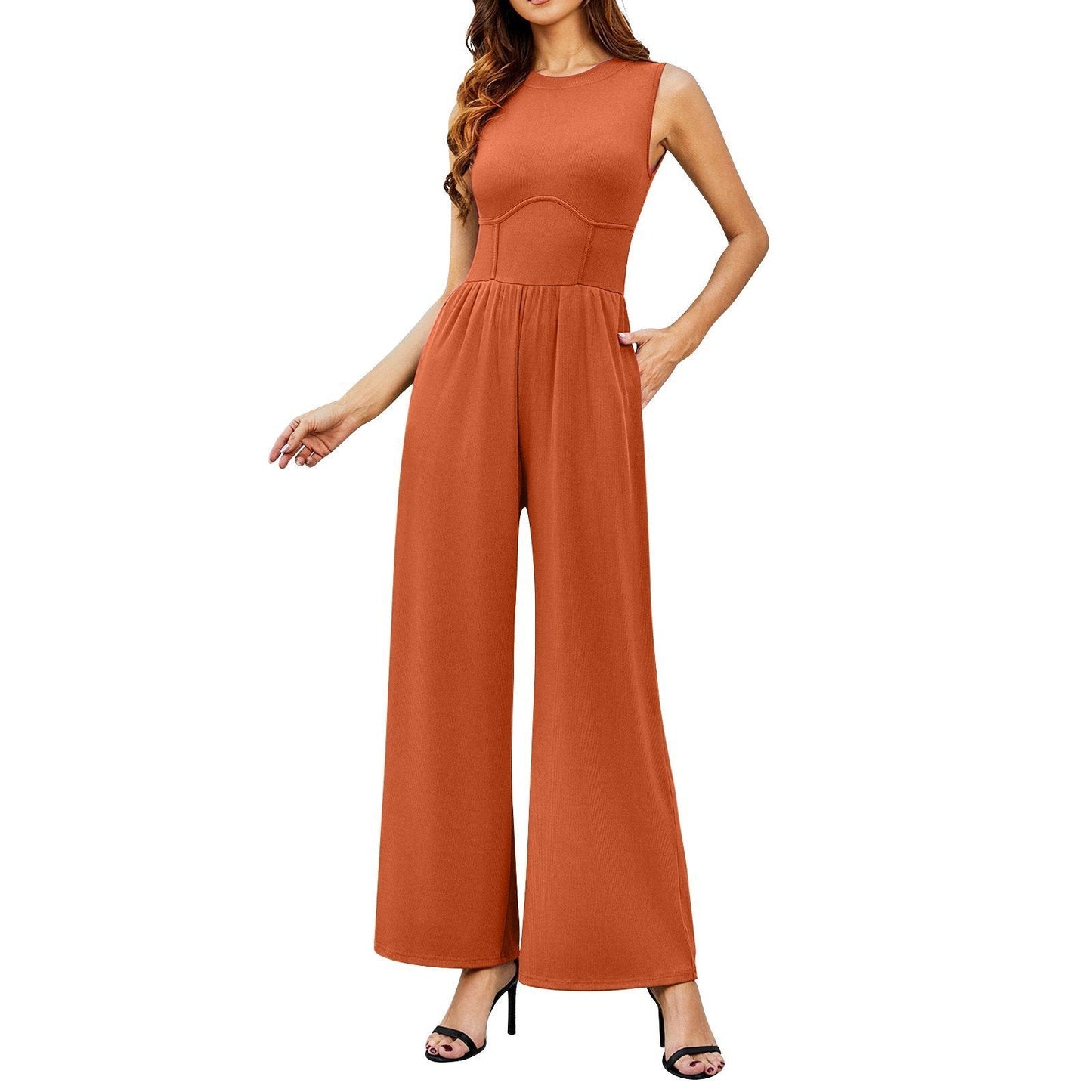 🔥Last Day Promotion 39% OFF 🔥Women’s Solid Sleeveless Wide Leg Jumpsuit