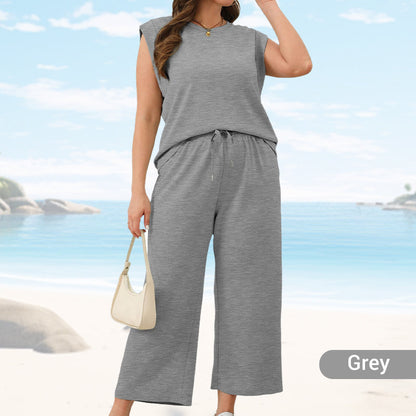 💜 Women's Casual Sleeveless Top & Wide-Leg Pants Set
