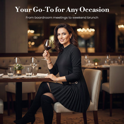 Elegant Long Sleeve Pleated Panel Dress