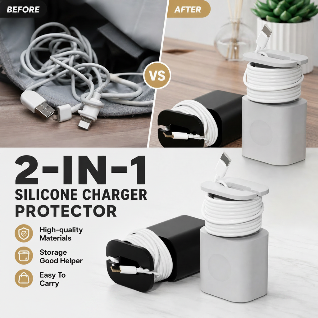 🔥2-in-1 Silicone Charger Protector – Guard Your Brick, Tame Your Cable – No More Messy Wires, No More Scuffed Chargers 🧼