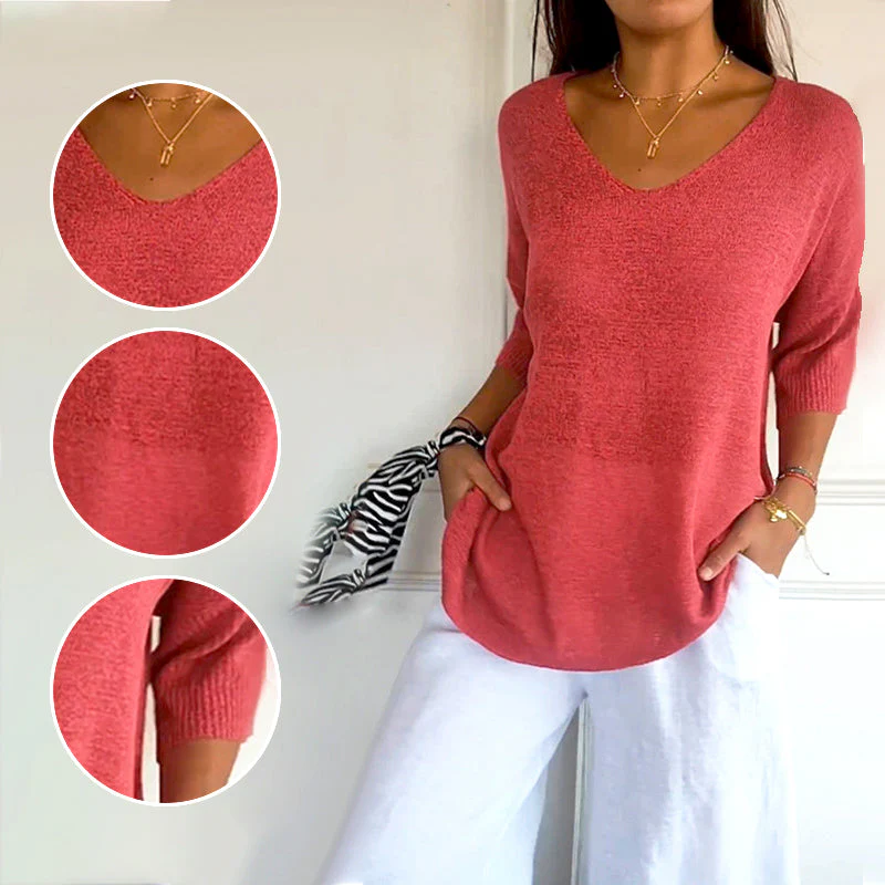 ✨ Solid Color Knitted V-Neck Top – Breathable Comfort, Minimalist Elegance & Timeless Style 💎👚