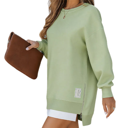 🔥2025 HOT SALE🔥 Long Sleeve Pullover Zipper Slit Casual Sweatshirt Dress