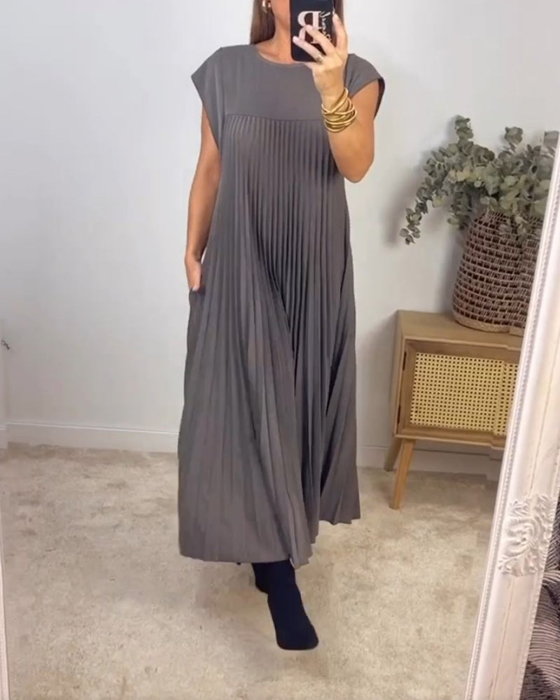 🔥48% OFF🔥Sleeveless pleated simple solid colour dress