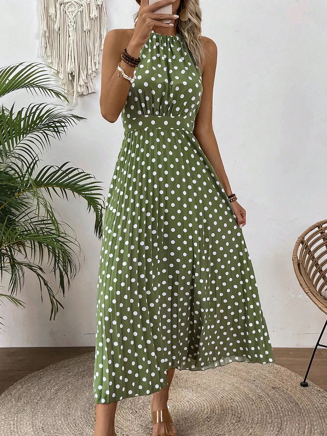 Women's Polka Dot Halter Neck Dress👗