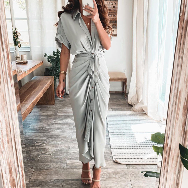 🌷Limited Time Offer 39% OFF🌷 Women Satin Button Shirt Dress