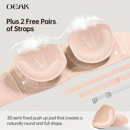 Strapless Push-Up Bra – 360° Non-slip, Wireless & Breathable. 🛡️✨