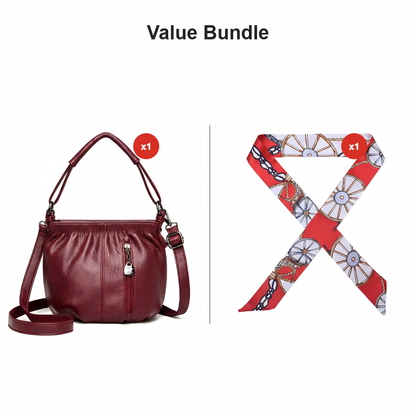 Casual Pleated Bucket Soft Leather Handbag Shoulder Bag