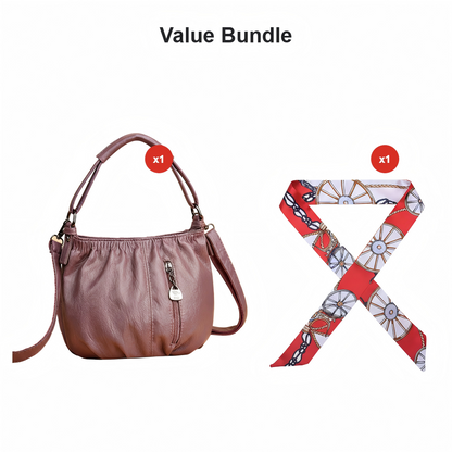 Casual Pleated Bucket Soft Leather Handbag Shoulder Bag