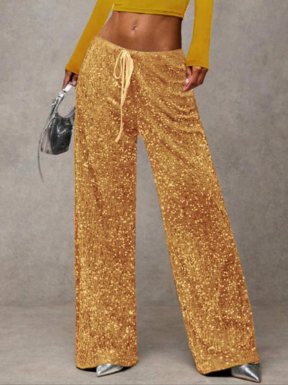 🖤Women's Glitter Fashion Adjustable Drawstring Slimming Elastic Waist Straight-Leg Pants