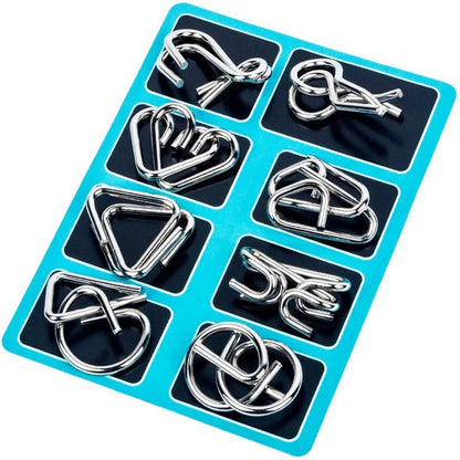 Metal Puzzle Ring Set (8-Piece) Blue Edition Brain Teaser Game