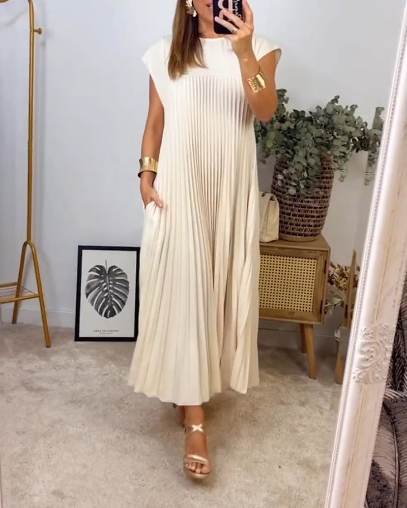 🔥48% OFF🔥Sleeveless pleated simple solid colour dress