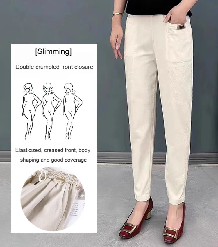 🔥Offer 50% OFF🔥Good Gift-Women's Elastic Waist Cotton Trousers