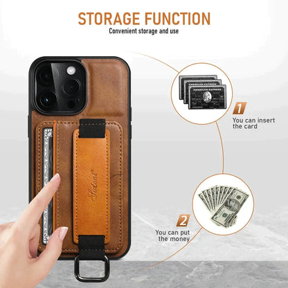 🔥(50% OFF for a limited time)🔥Luxury Leather iPhone Case with Card Slot and Wrist Strap