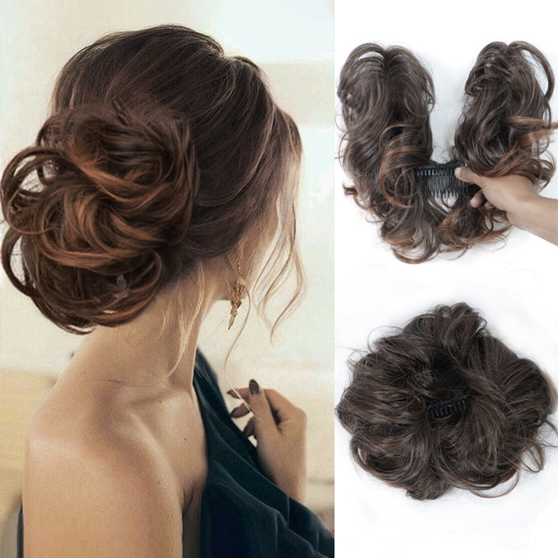 ✨ Clip-In Messy Side Comb Hair Bun – Instant Voluminous Updo, Heat Resistant 🎀