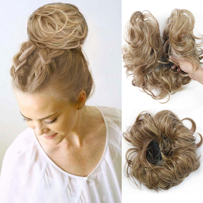 ✨ Clip-In Messy Side Comb Hair Bun – Instant Voluminous Updo, Heat Resistant 🎀