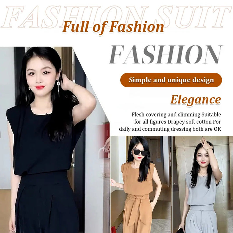 🎉（Great Sale⛄BUY 2 Get 10% OFF + FREE SHIPPING)🎉Fashion Sleeveless Wide-Legged Pants Set