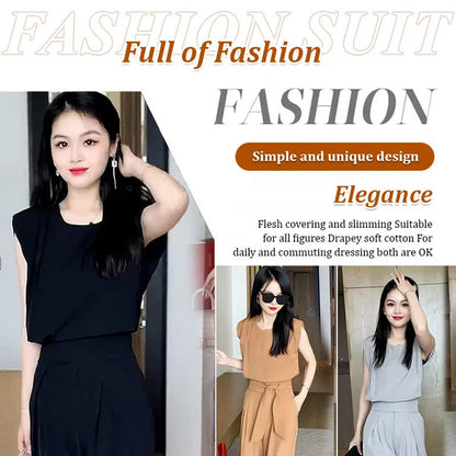 🎉（Great Sale⛄BUY 2 Get 10% OFF + FREE SHIPPING)🎉Fashion Sleeveless Wide-Legged Pants Set