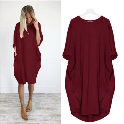 🎉Hot sale💝 Women Casual Loose Pocket Long Sleeves Dress