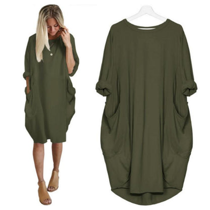 🎉Hot sale💝 Women Casual Loose Pocket Long Sleeves Dress