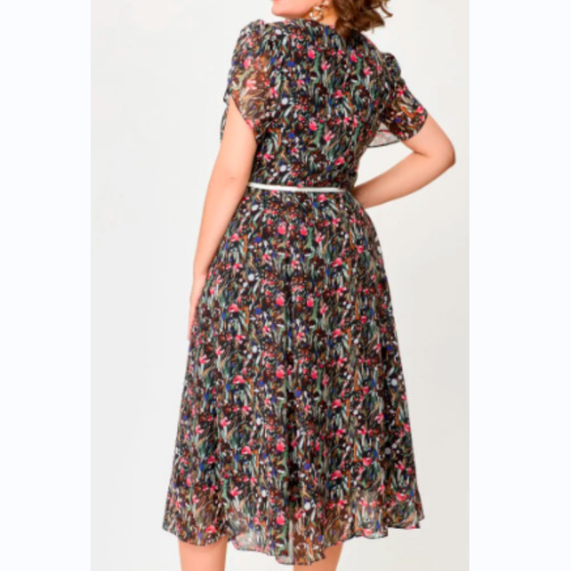 🔥 (30% OFF for a limited time)🎁Flowy Floral Dress with Delicate White Belt