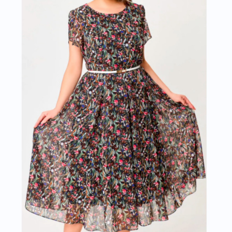 🔥 (30% OFF for a limited time)🎁Flowy Floral Dress with Delicate White Belt