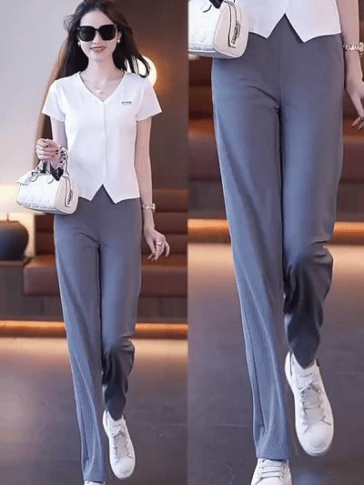 High-waisted Flesh-concealing Thin Icy Narrow Straight-leg Pants