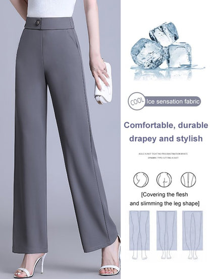 High-waisted Flesh-concealing Thin Icy Narrow Straight-leg Pants