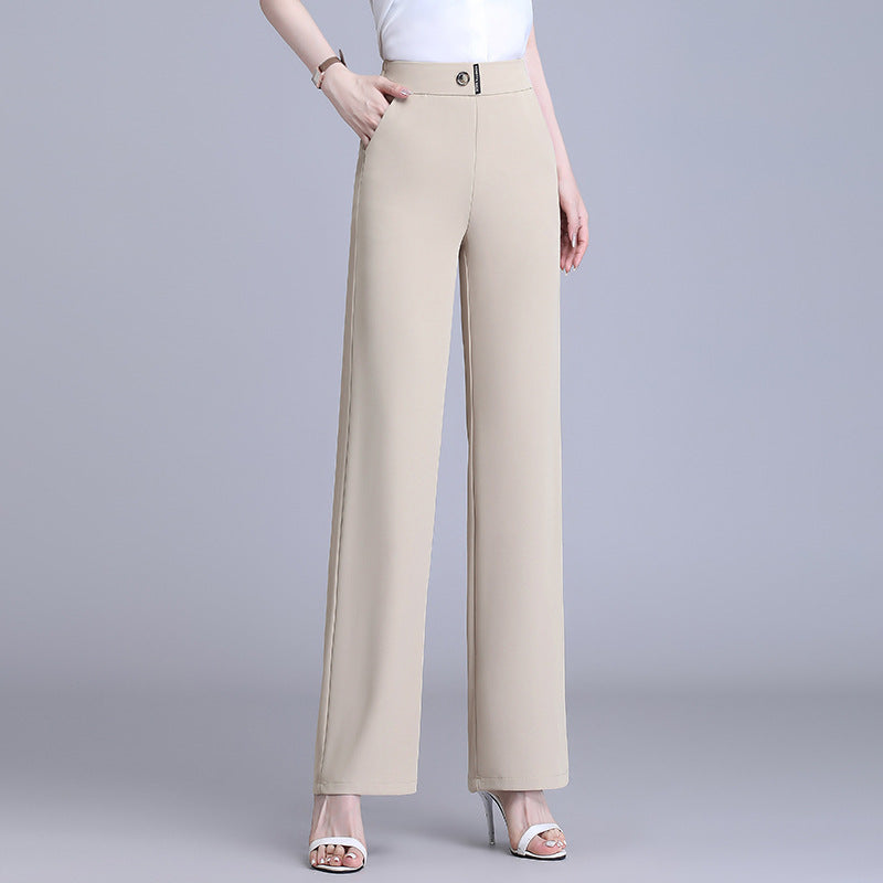 High-waisted Flesh-concealing Thin Icy Narrow Straight-leg Pants