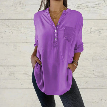 ⏳Limited Sale 39% OFF🌸Women's Sequin Patchwork V-neck Shirt