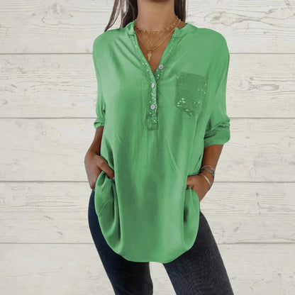 ⏳Limited Sale 39% OFF🌸Women's Sequin Patchwork V-neck Shirt