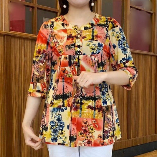 🎉 (LIMITED TIME OFFER 43% OFF)🎉Women's Fashion Floral 7/10 Sleeve Loose T-Shirt