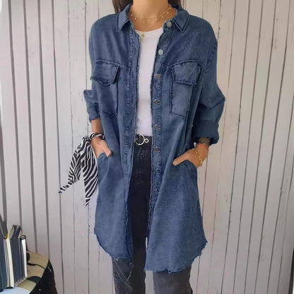 ✨️✨️LATEST MODEL🤠🩵Women’s Faux Denim Comfortable Lapel Coat Shirt