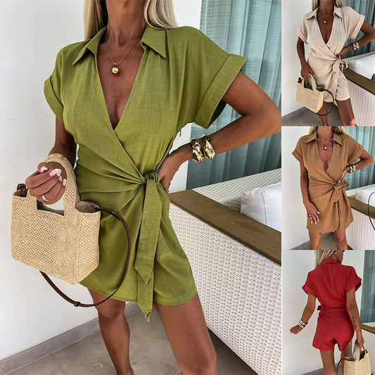 🌷Limited Time Offer 41%OFF💞Women's Cotton Linen Sexy V Neck Romper