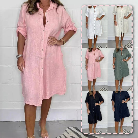 🔥Limited Time Offer 42% OFF💝Women's Cotton and Linen Button Shirt Dress