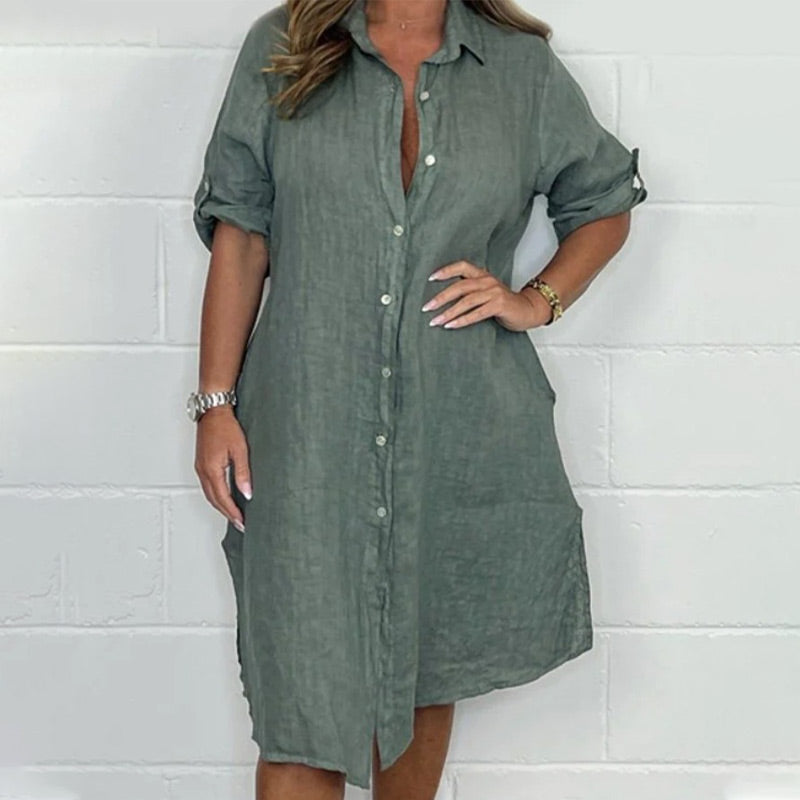 🔥Limited Time Offer 42% OFF💝Women's Cotton and Linen Button Shirt Dress