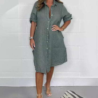 🔥Limited Time Offer 42% OFF💝Women's Cotton and Linen Button Shirt Dress