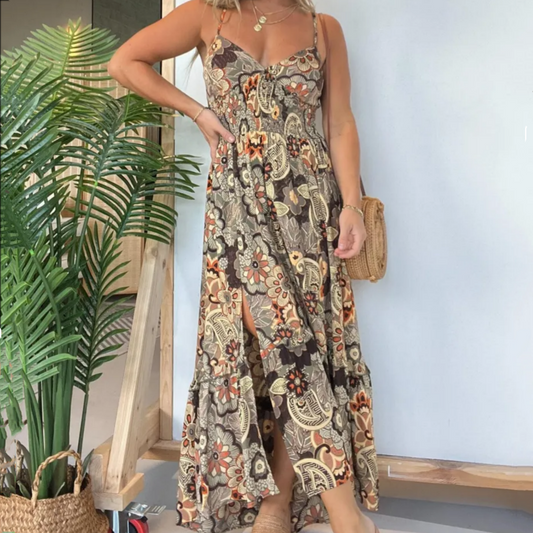 💕Limited Time Offer 39% OFF💕Women’s Sexy Spaghetti Strap Floral Print Long Dress