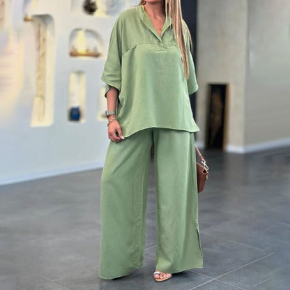 💥Hot 41% OFF💥Women's 2 Piece Outfits Oversized Top & Wide Leg Pants