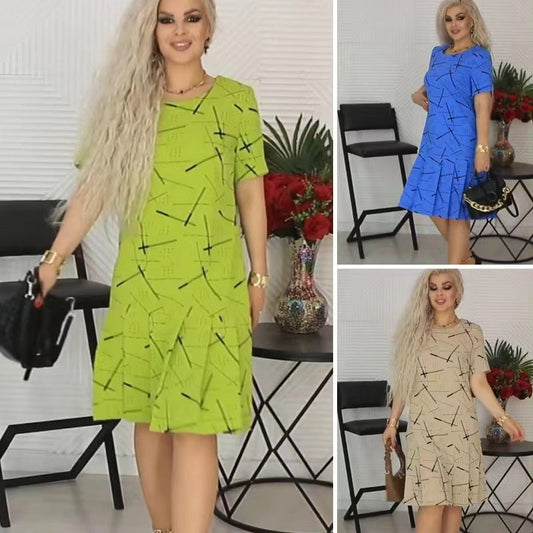 🌷Limited Time Offer 41% OFF💞Women’s Trendy Print Loose Fit Short Sleeve Pleated Dress