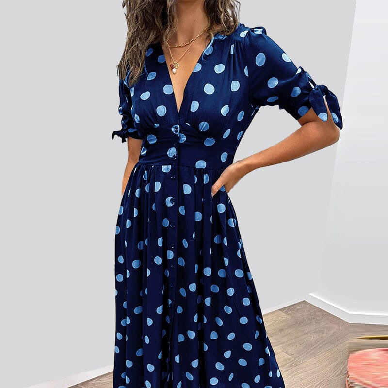 🌷Limited Time Offer 41%OFF💞Women's  Summer Deep V-Neck Polka Dot Elegant Dress