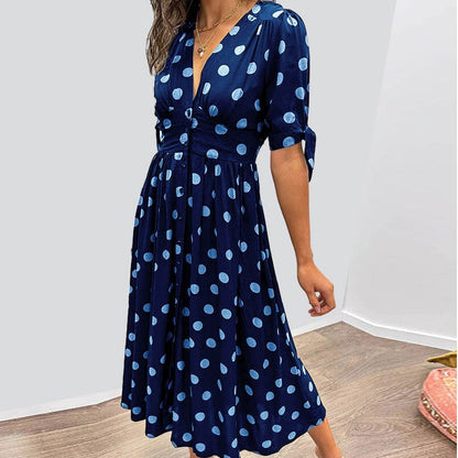 🌷Limited Time Offer 41%OFF💞Women's  Summer Deep V-Neck Polka Dot Elegant Dress